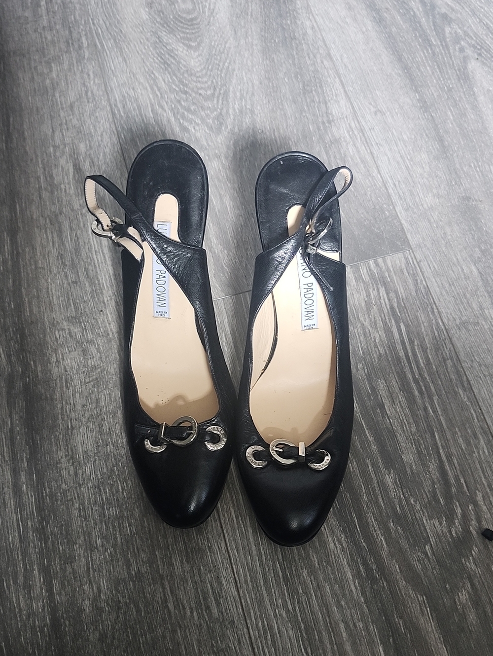 Black Leather Slingback Mules with Silver Hardware